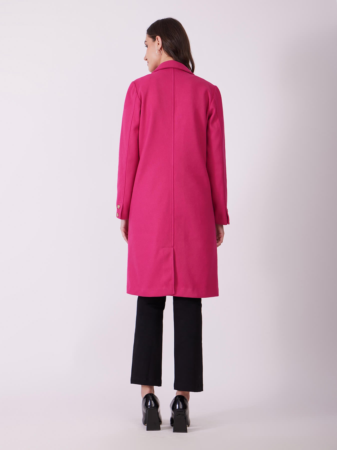 Long Felted Overcoat - Fuchsia