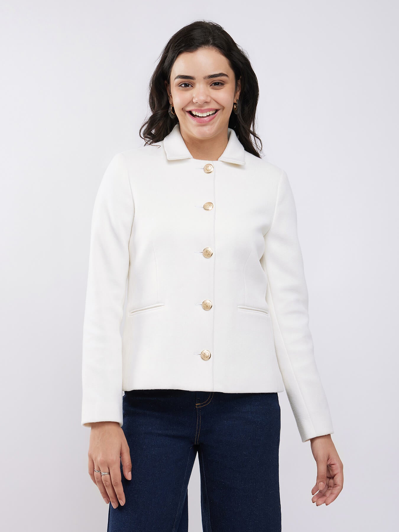 Short Felted Lined Jacket - Off White