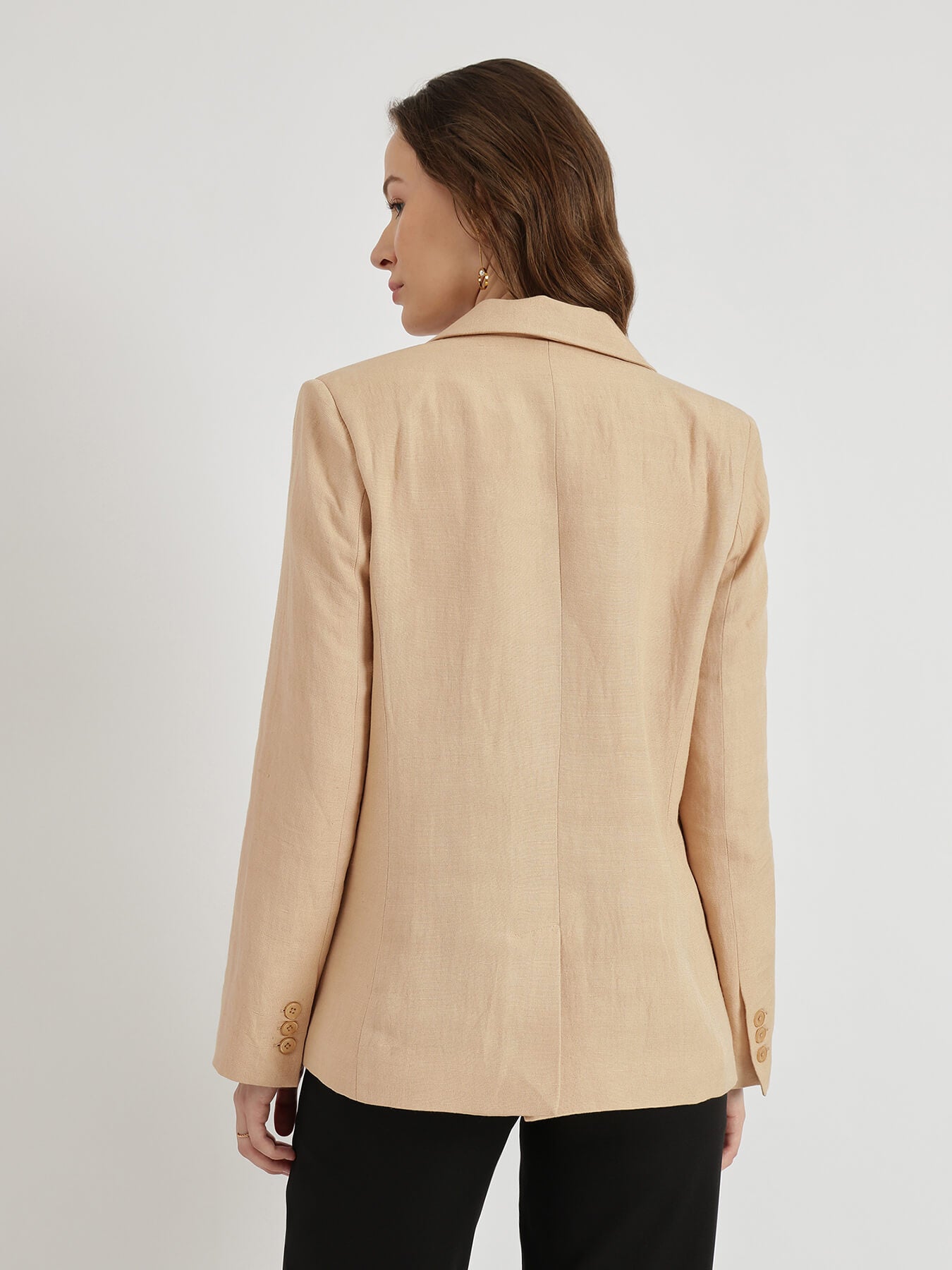 Linen Single Breasted Blazer - Beige