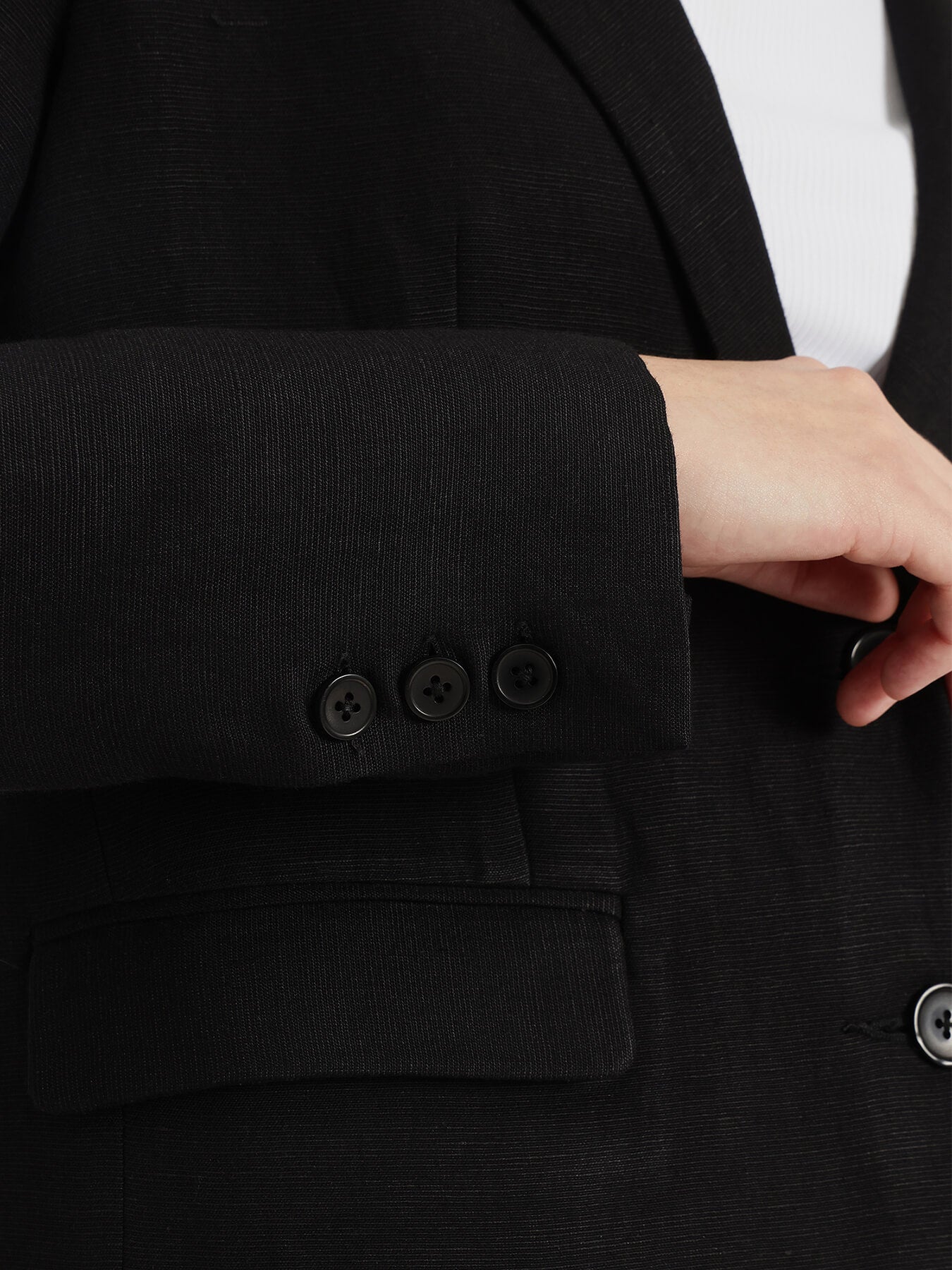 Linen Single Breasted Blazer - Black