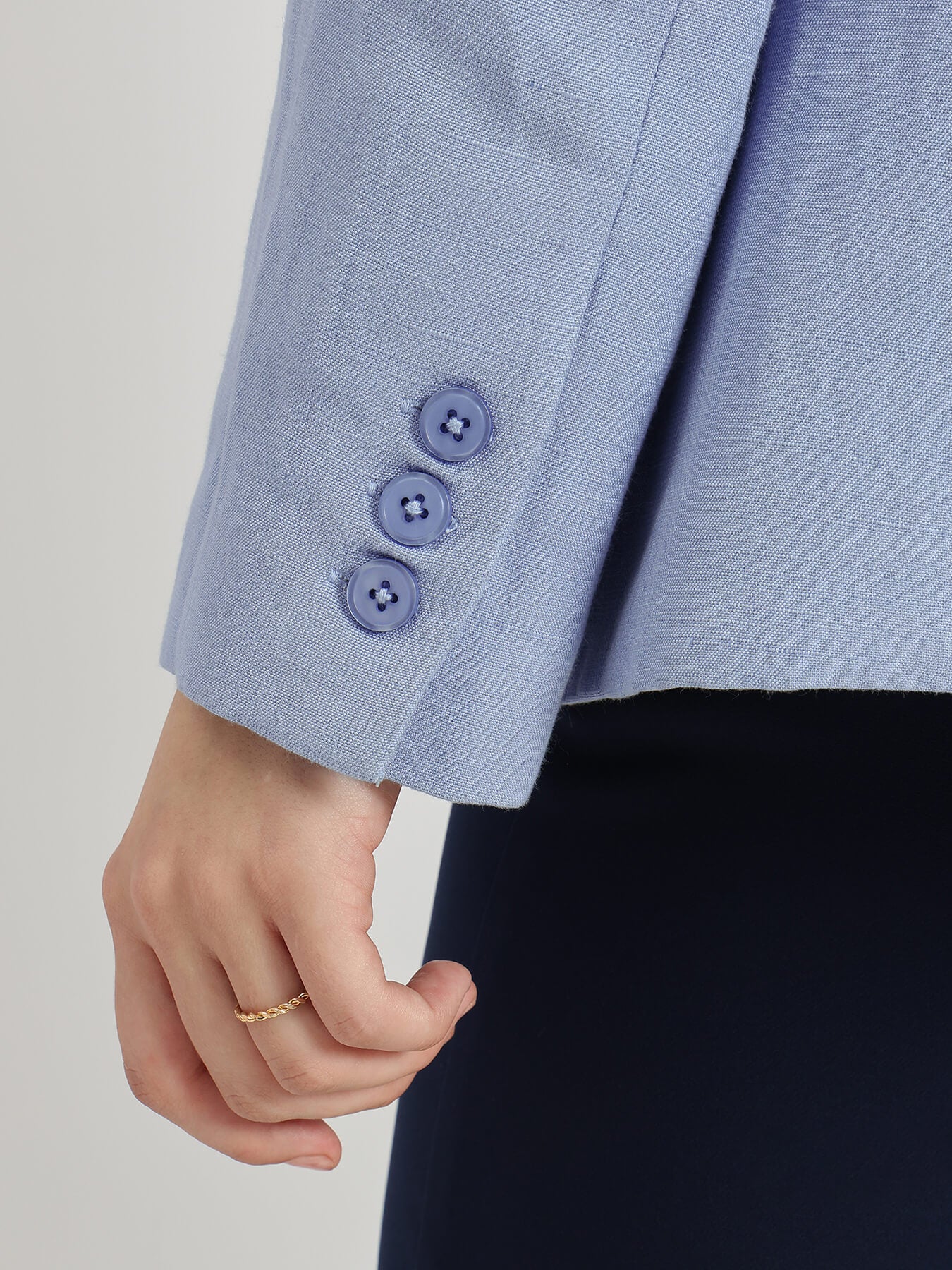 Linen Single Breasted Blazer - Blue
