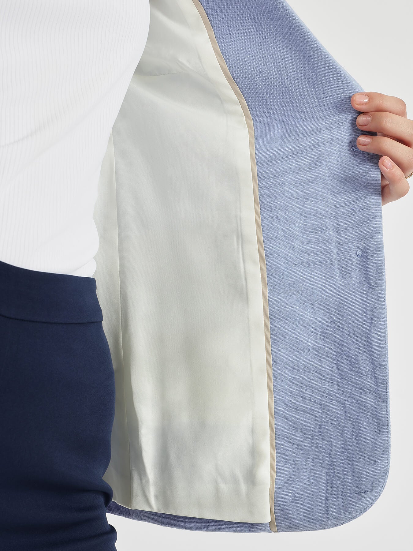 Linen Single Breasted Blazer - Blue