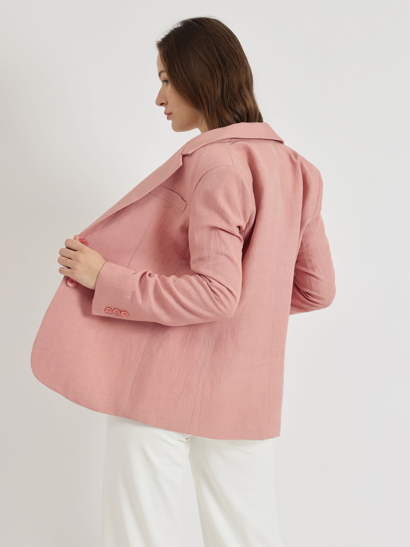 Linen Single Breasted Blazer - Pink