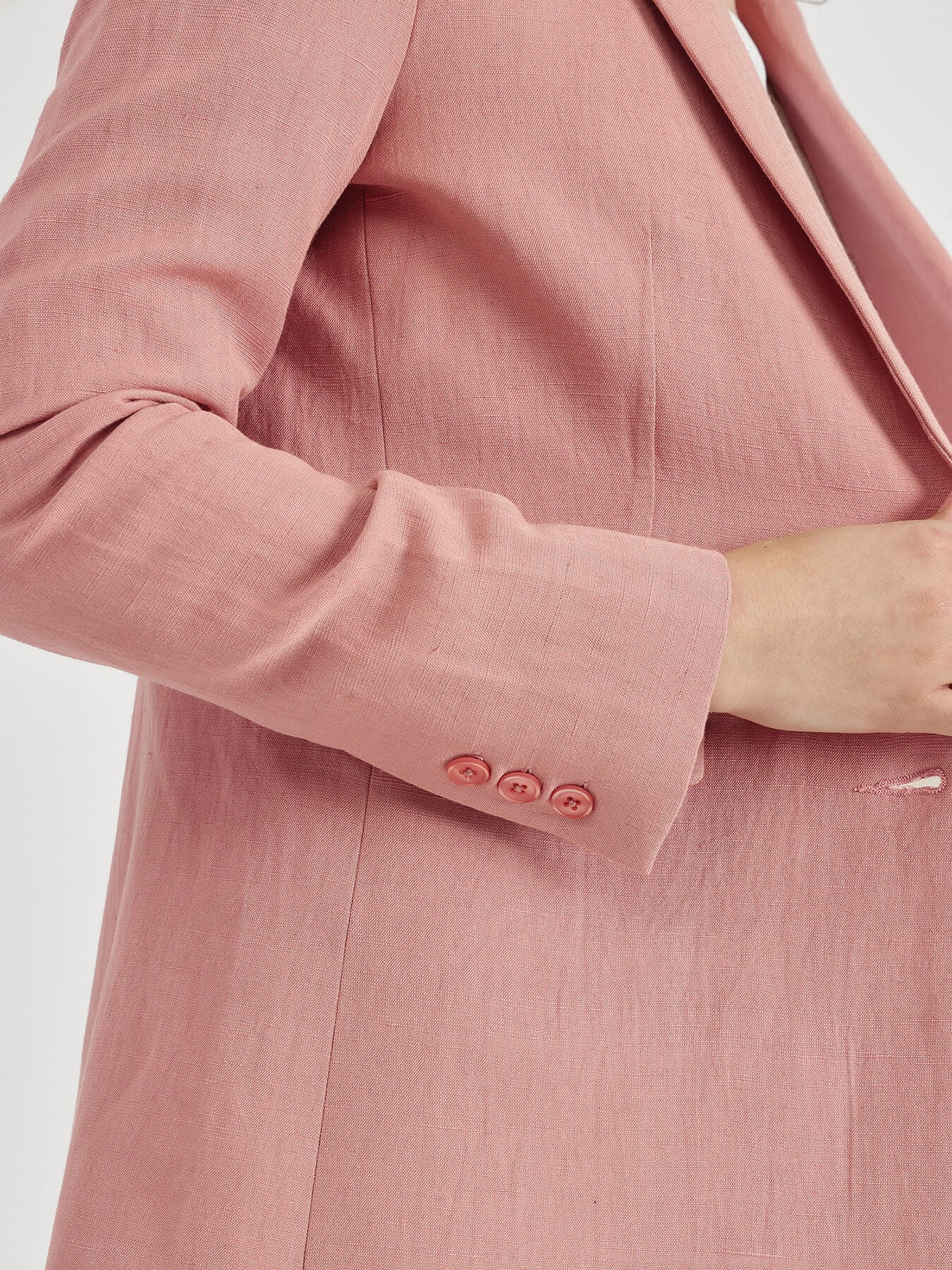 Linen Single Breasted Blazer - Pink