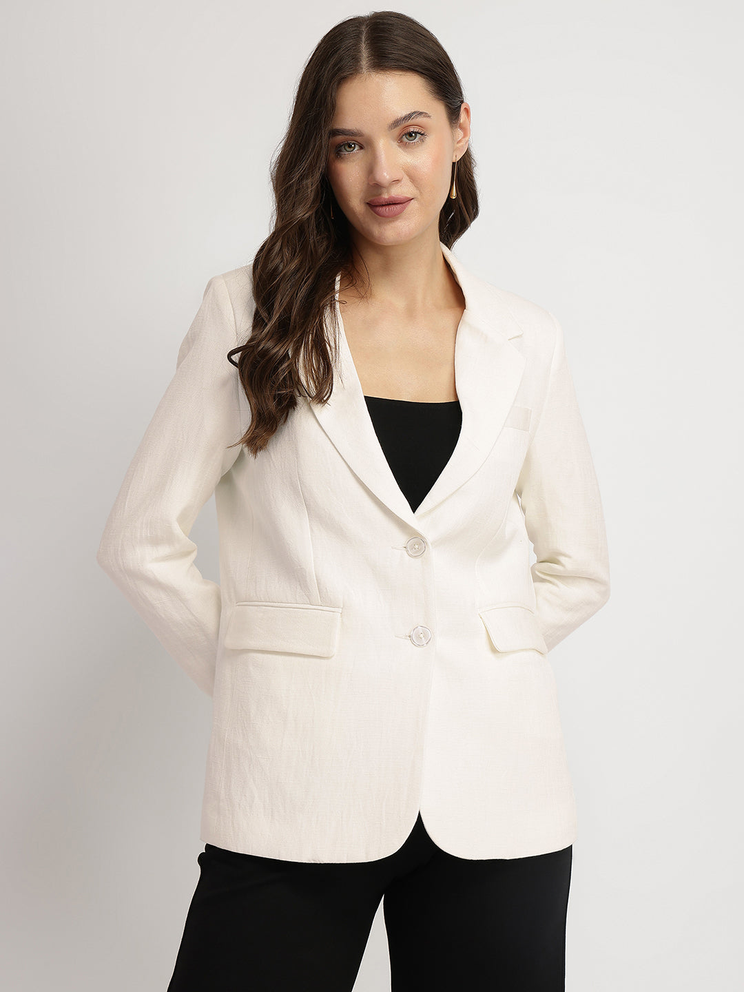 Linen Single Breasted Blazer - Off White