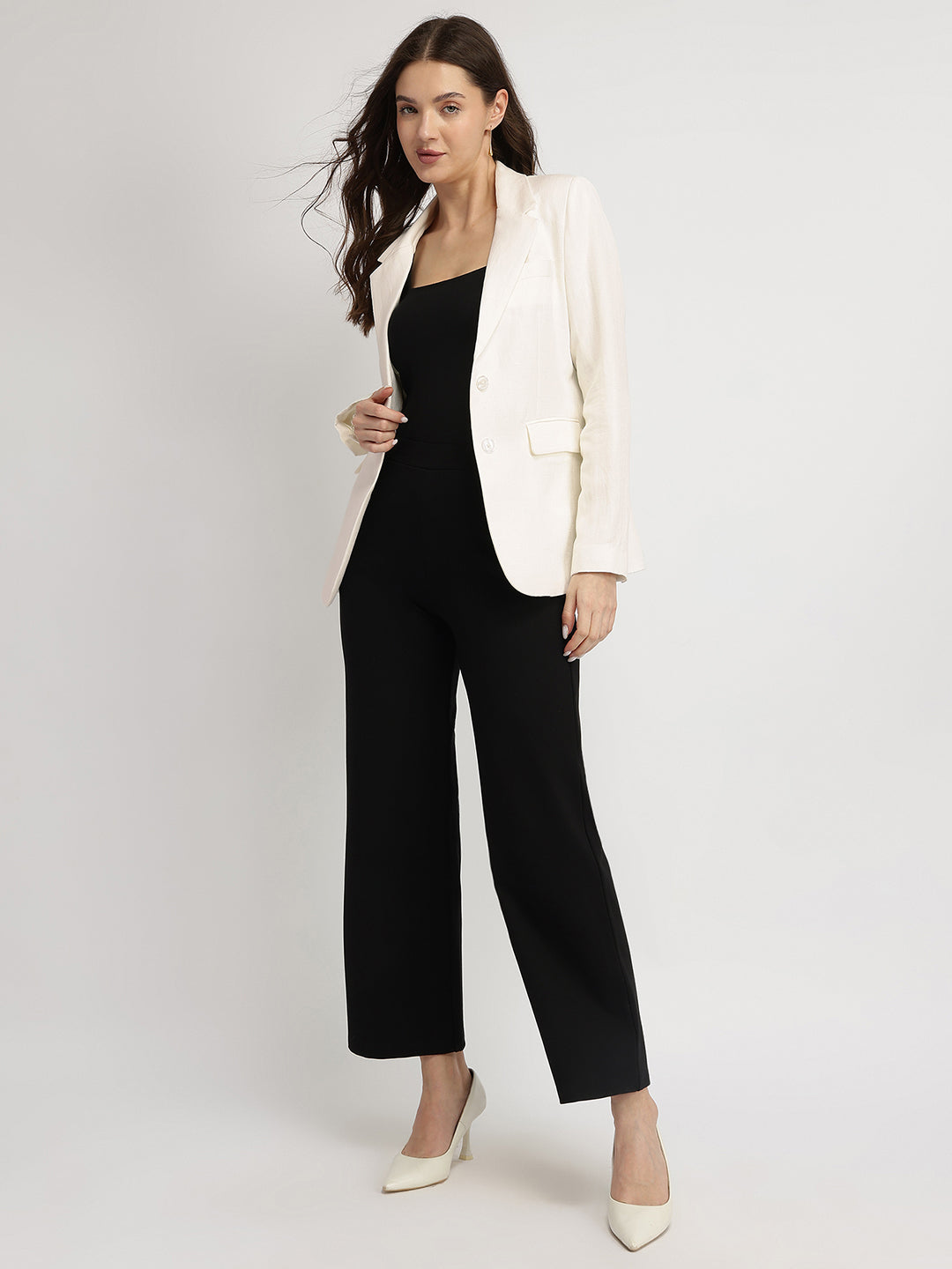Linen Single Breasted Blazer - Off White