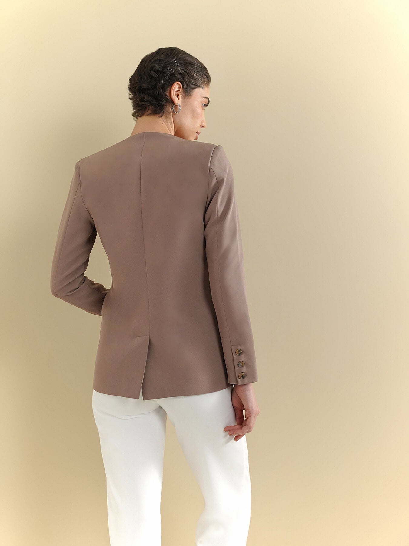 Collarless Jacket - Brown