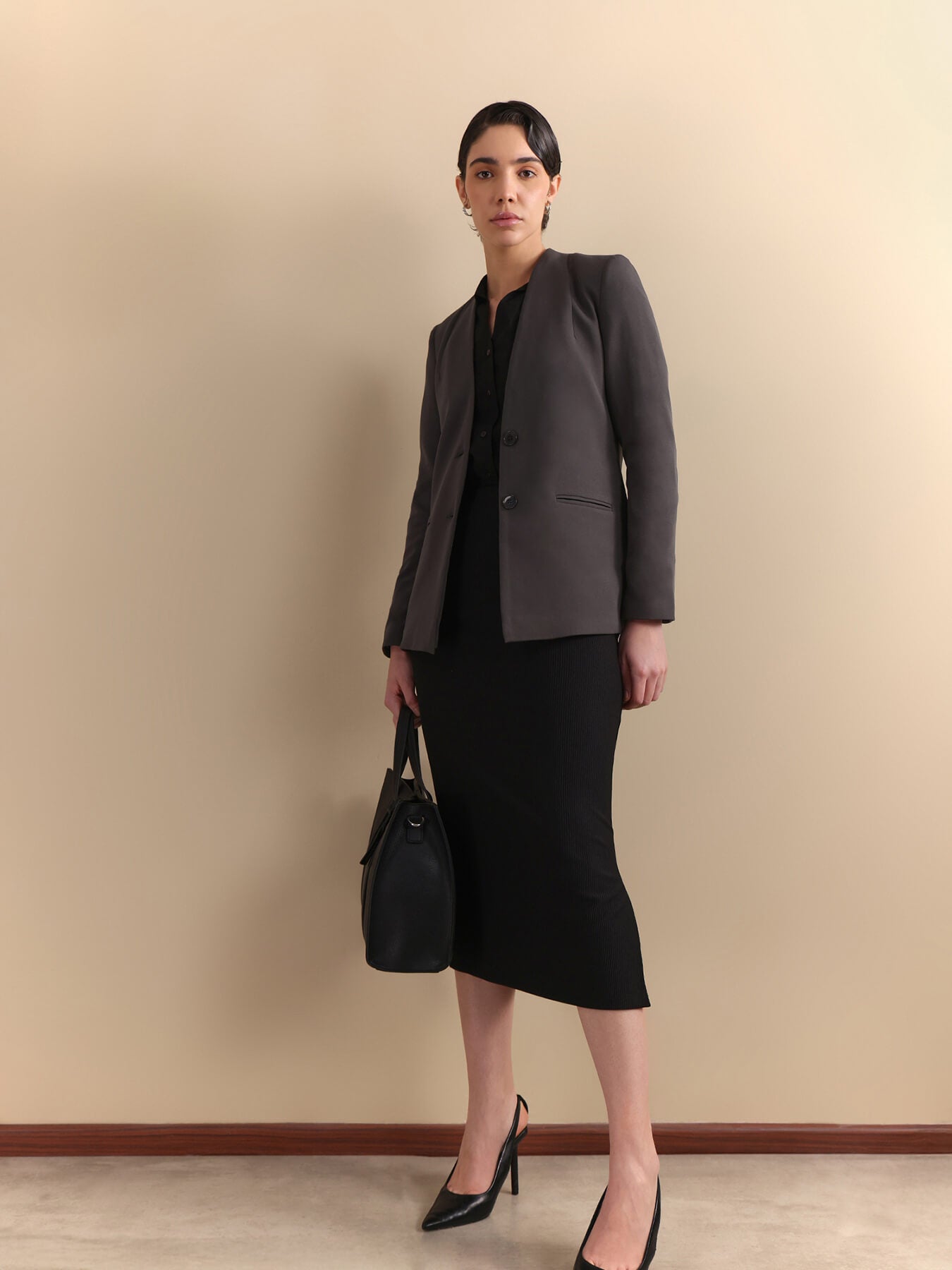 Single Breasted Blazer - Dark Grey