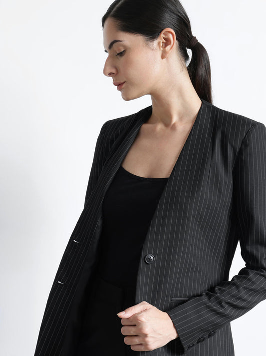 Single Breasted Blazer -  Black