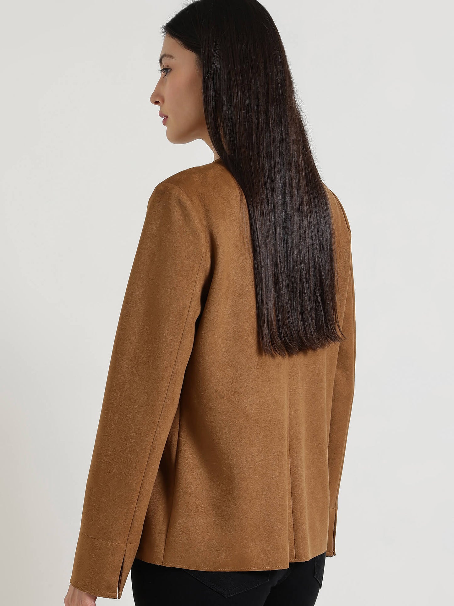 Suede Overlap Jacket - Tan