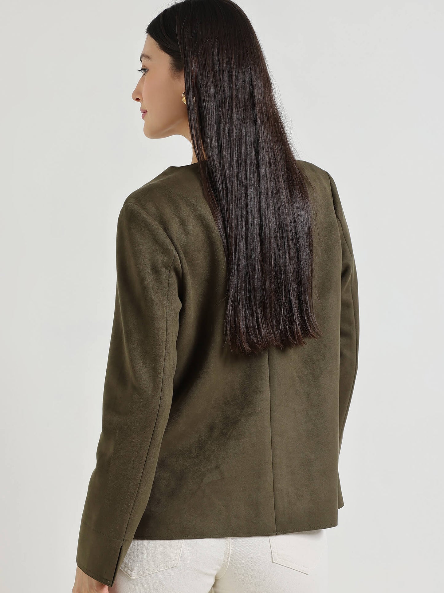 Suede Overlap Jacket - Olive