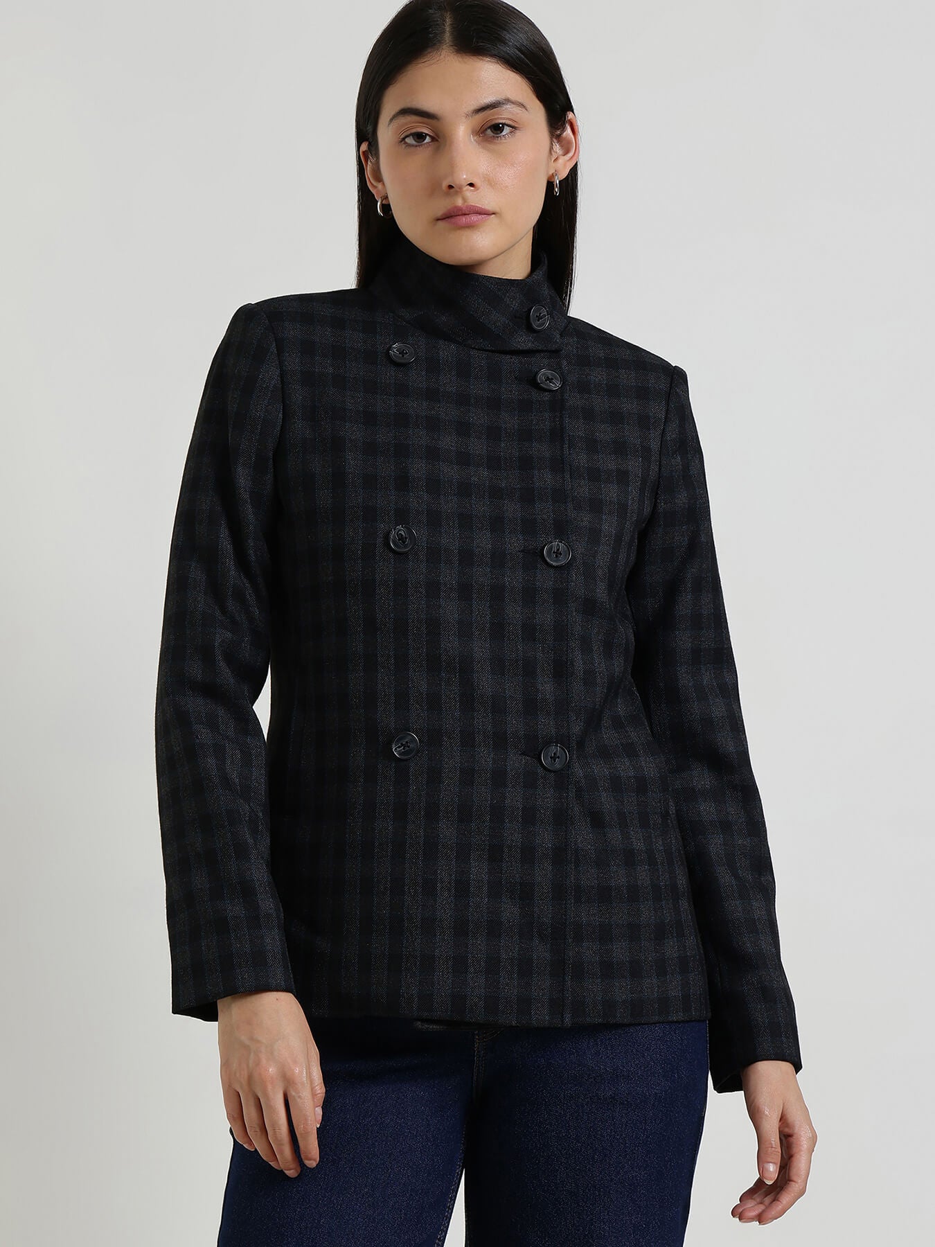 Double Breasted Tweed Jacket - Black