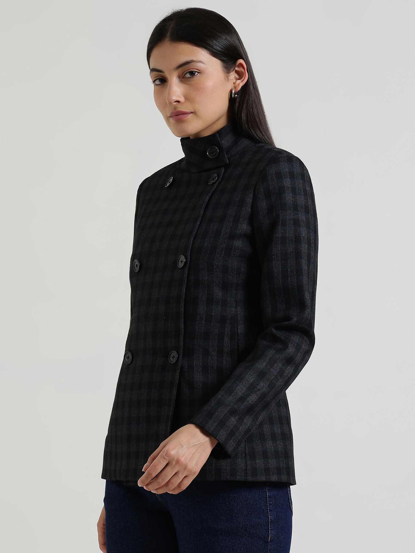 Double Breasted Tweed Jacket - Black