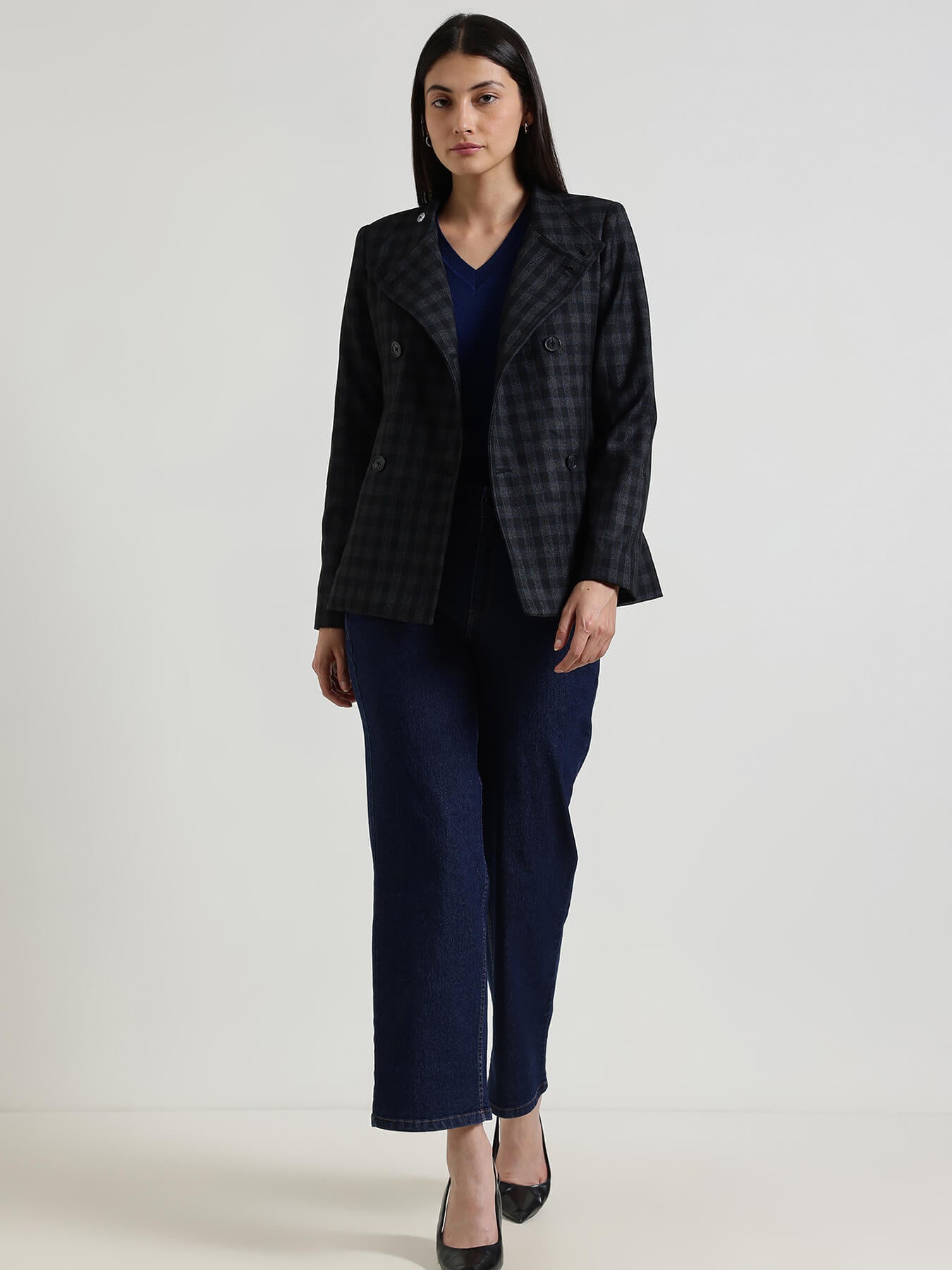 Double Breasted Tweed Jacket - Black