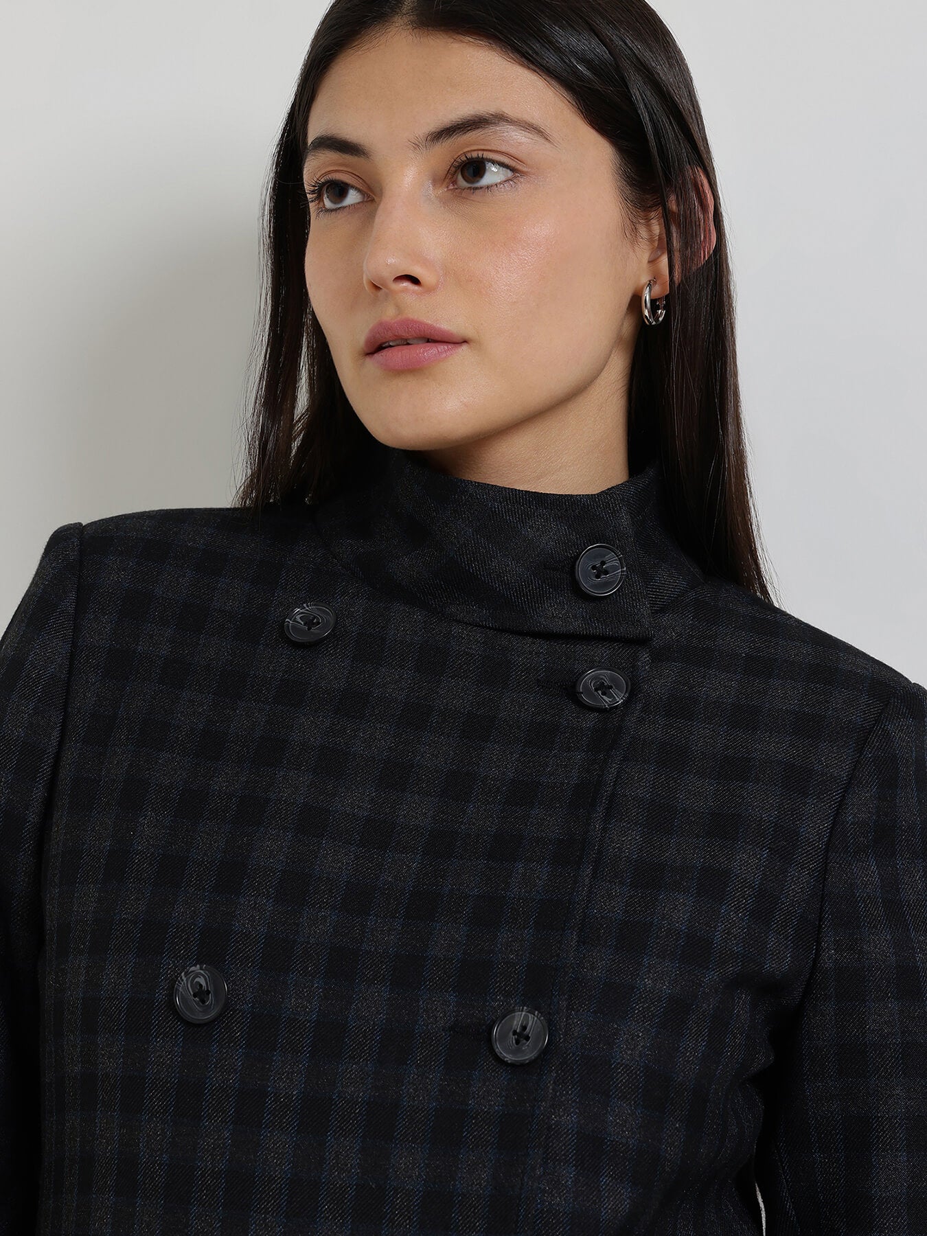 Double Breasted Tweed Jacket - Black