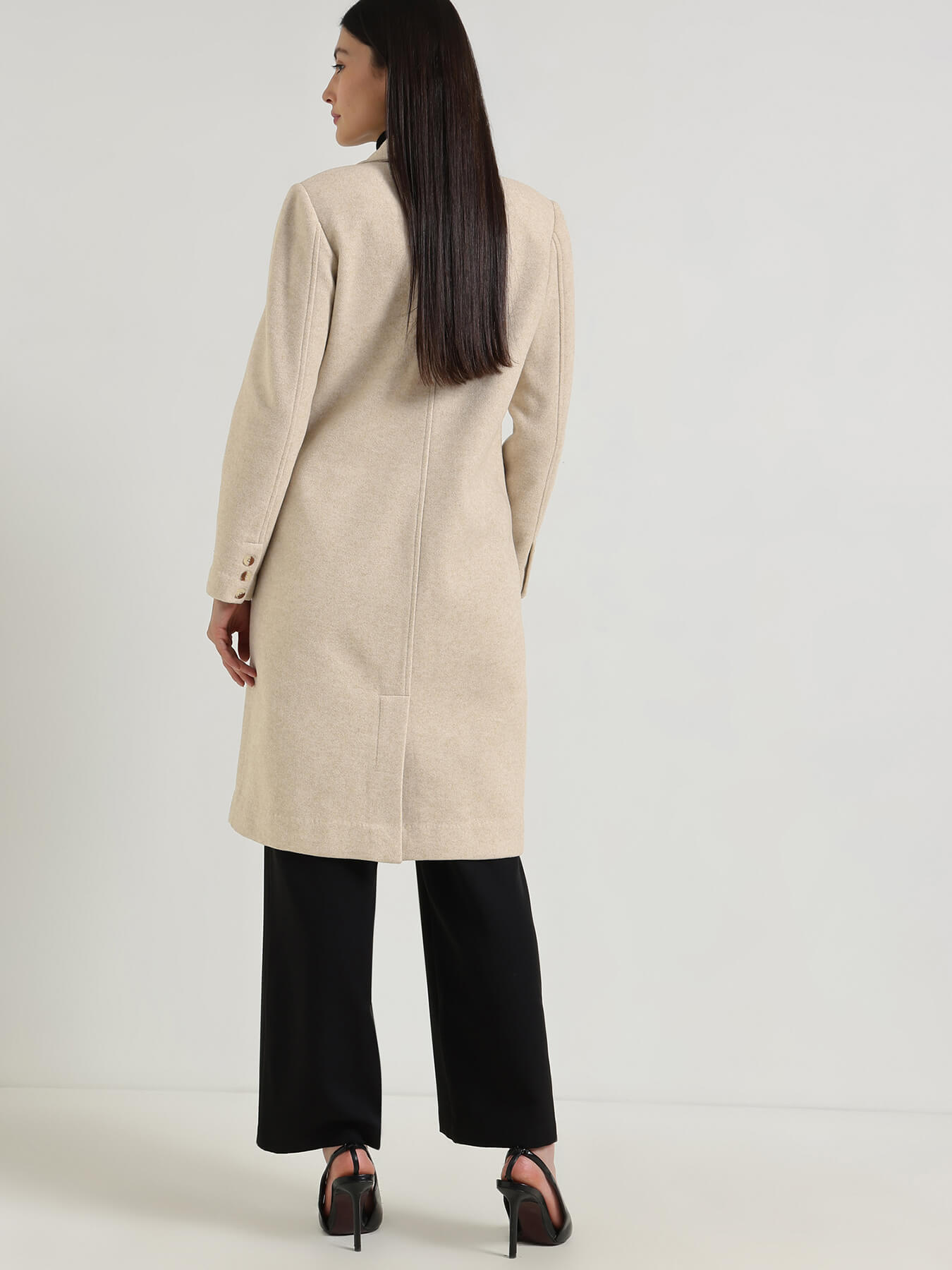 Double Breasted Long Overcoat - Beige