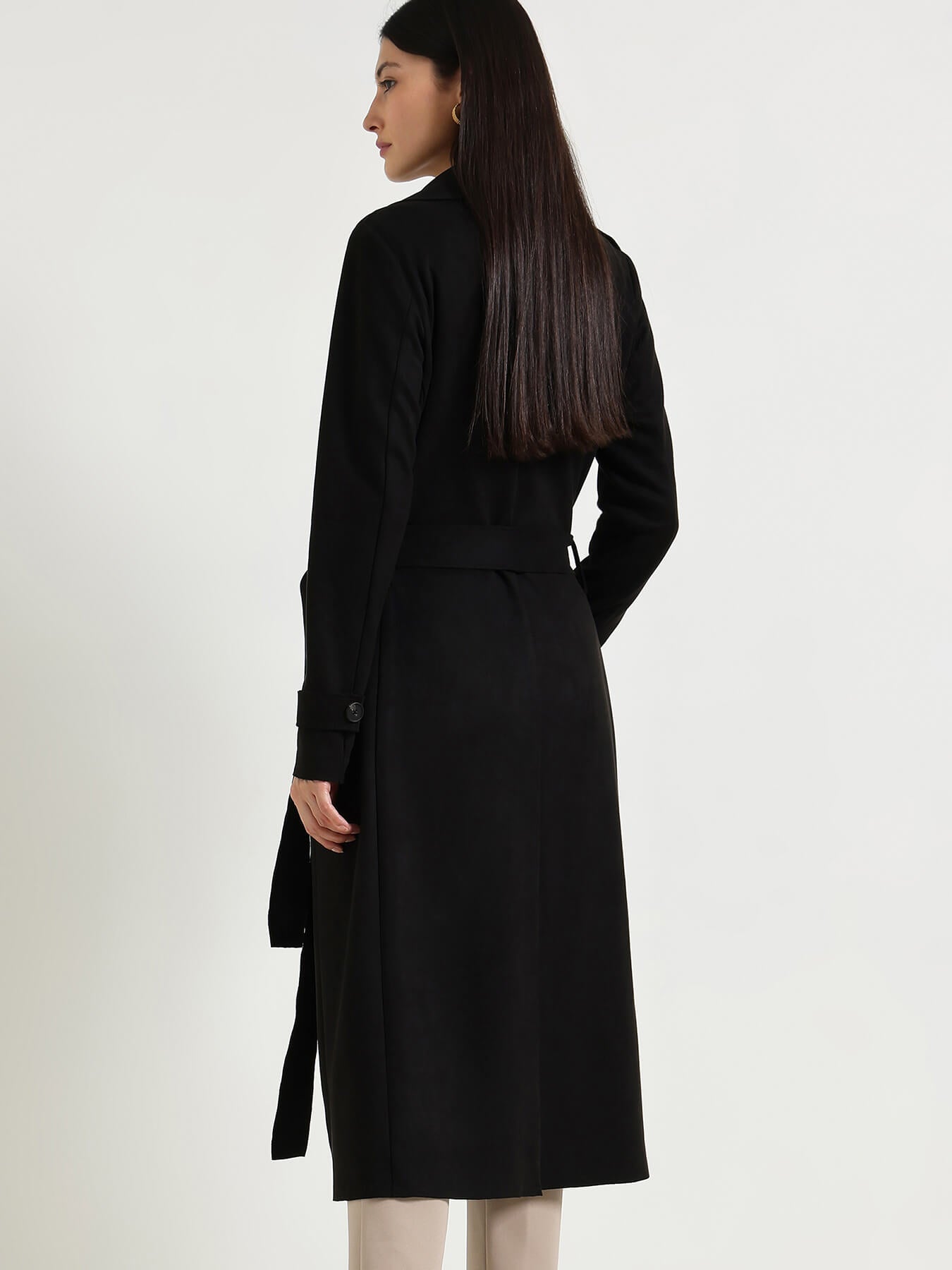 Double Breasted Long Overcoat - Black
