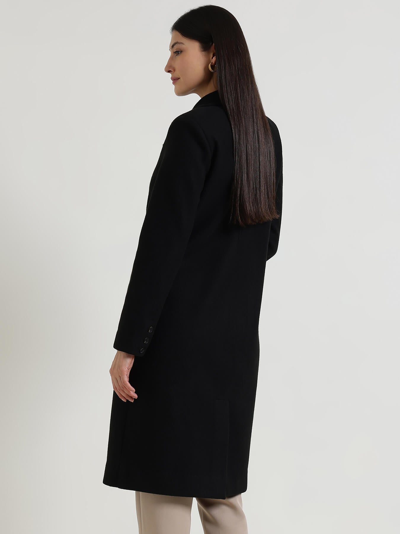 Double Breasted Long Overcoat - Black