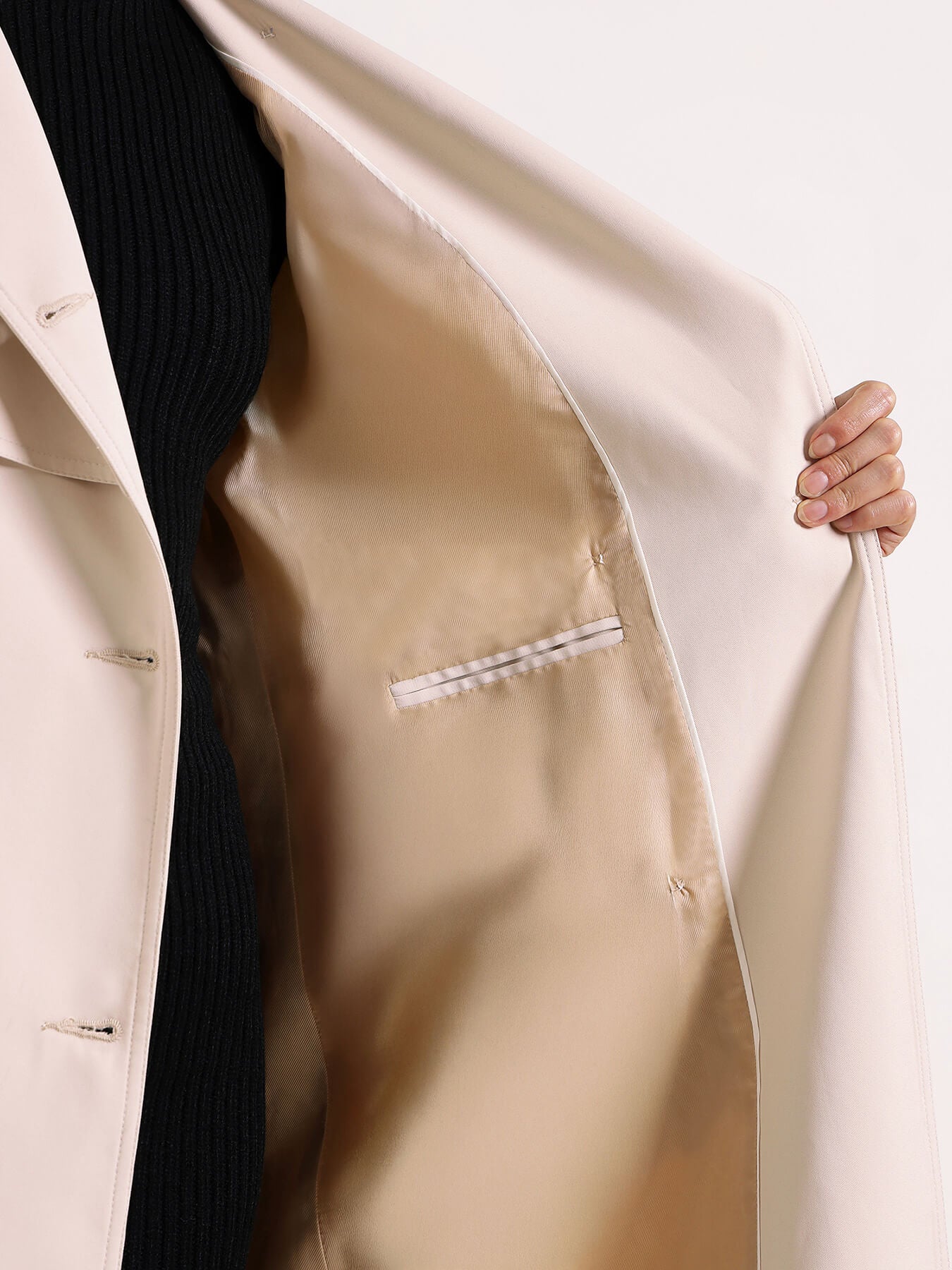 Double-Breasted Long Trench Coat - Beige