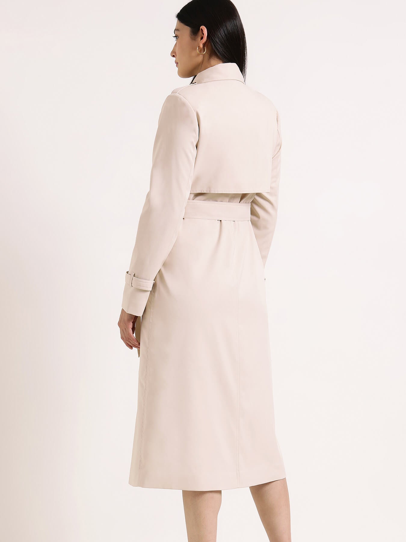 Double-Breasted Long Trench Coat - Beige