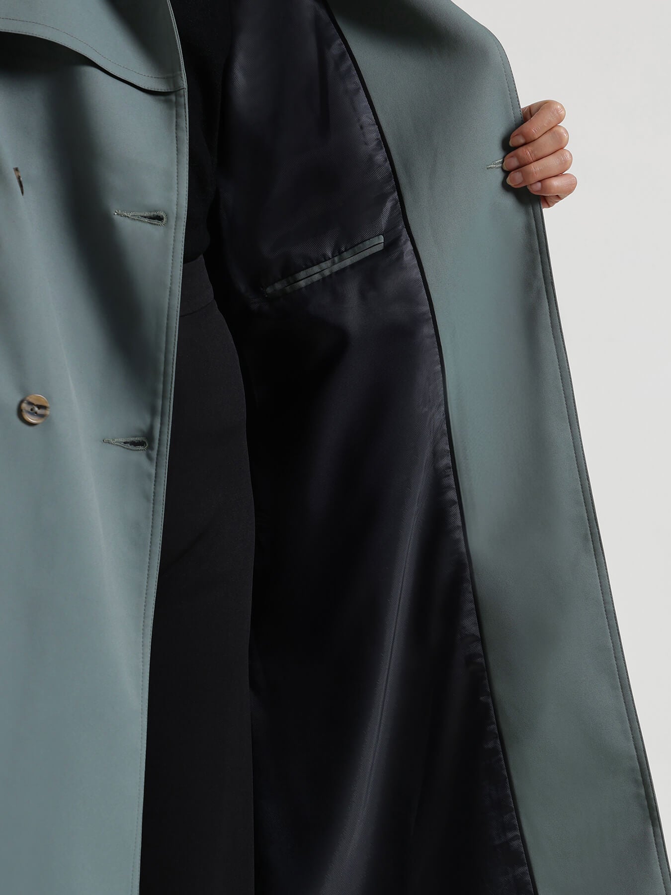 Double-Breasted Long Trench Coat - Grey