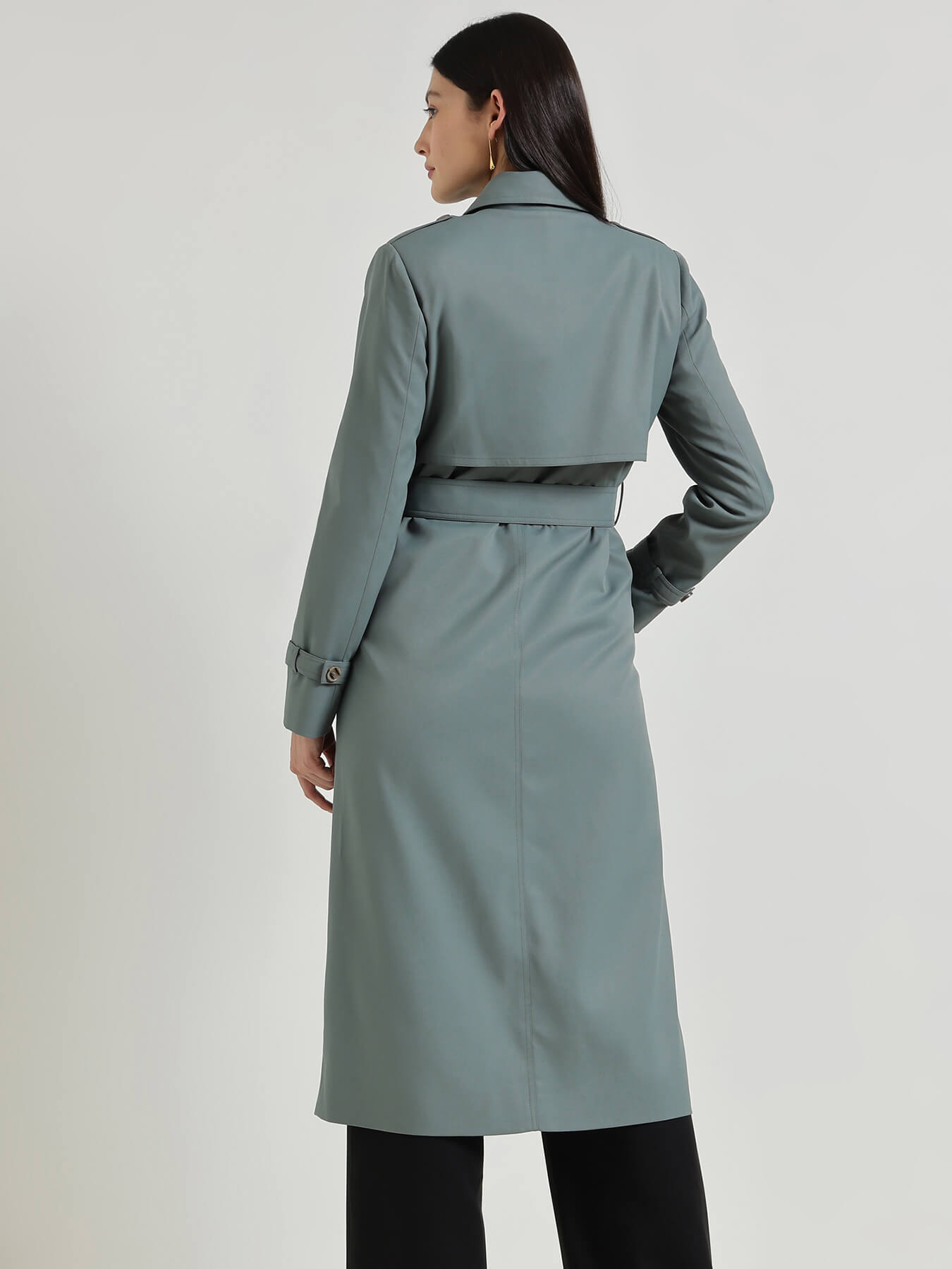 Double-Breasted Long Trench Coat - Grey