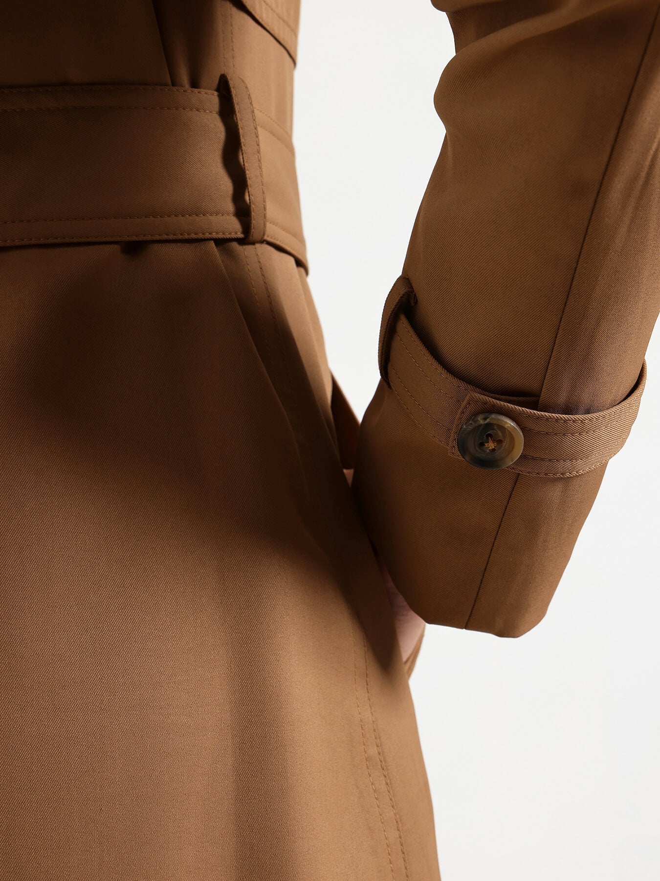 Double-Breasted Long Trench Coat - Tan