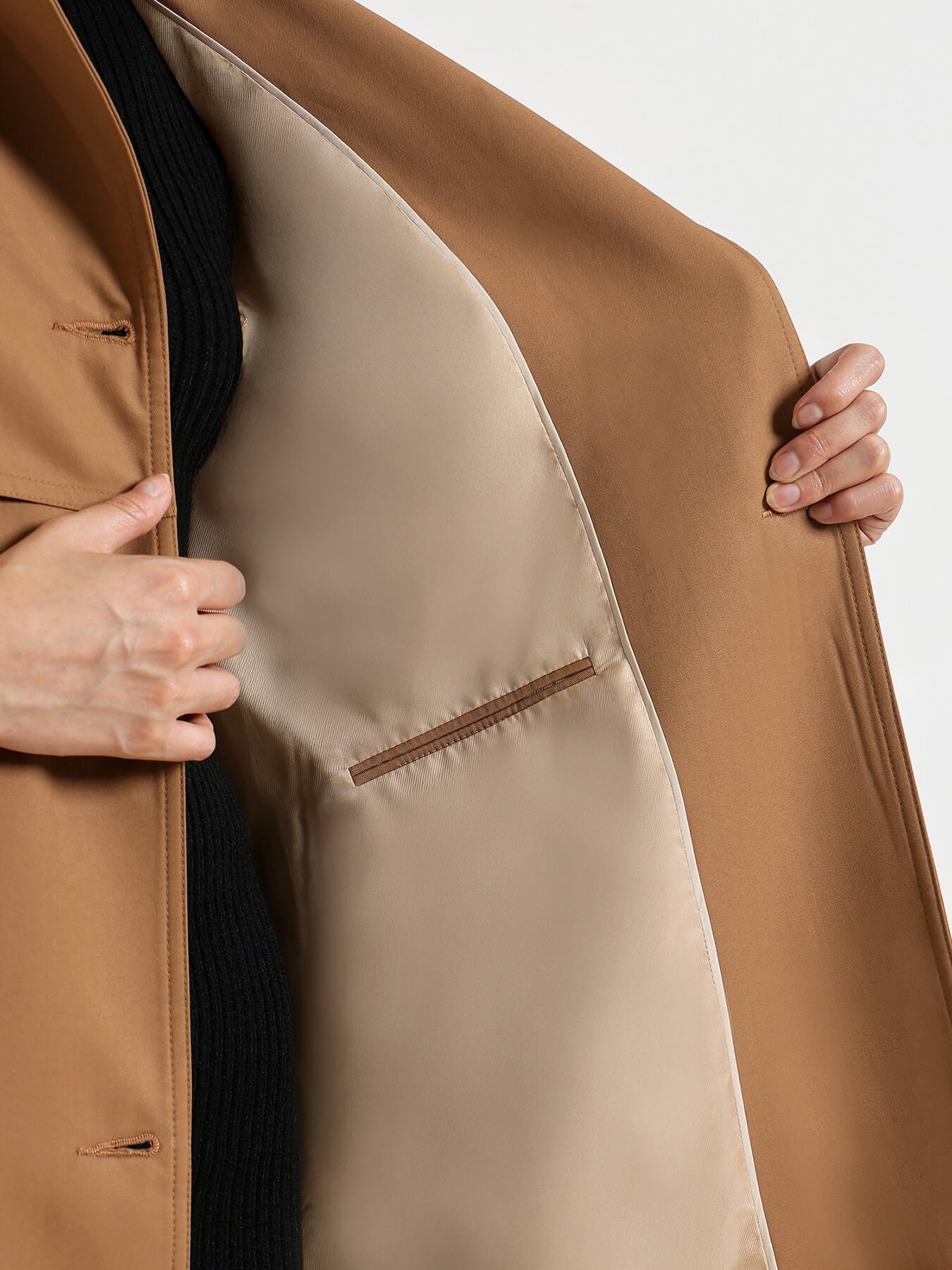 Double-Breasted Long Trench Coat - Tan