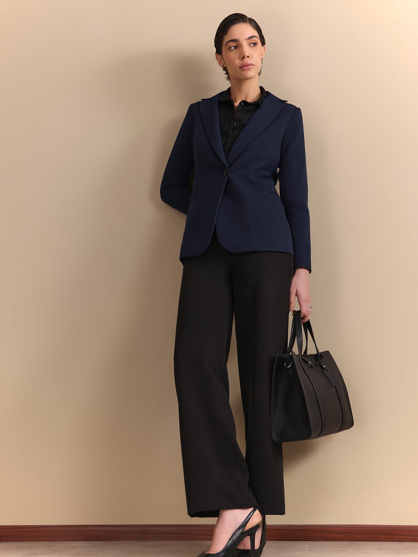 Single Breasted Blazer - Navy Blue