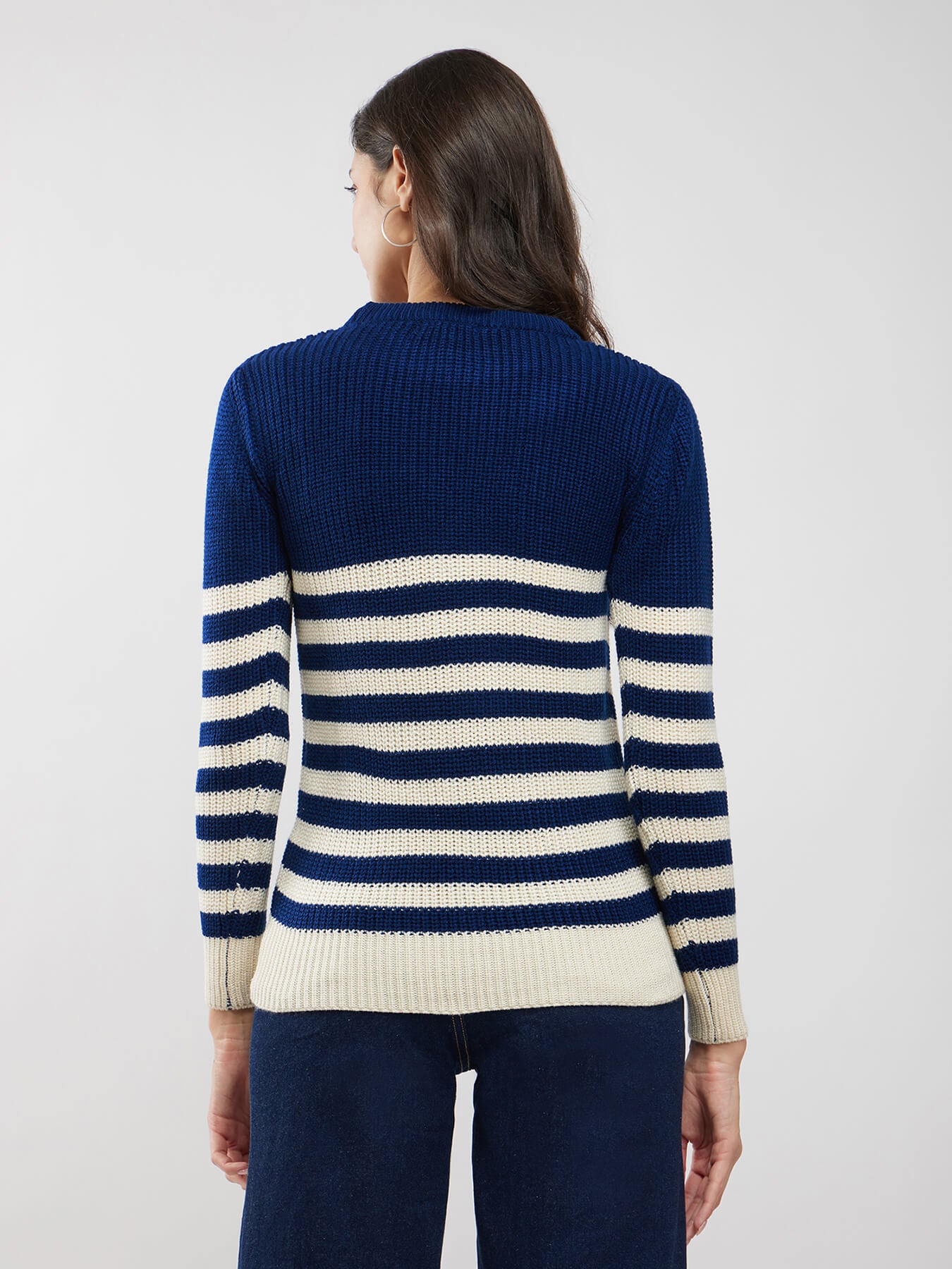 LivSoft Textured Knit Sweater - Navy Blue And Off White