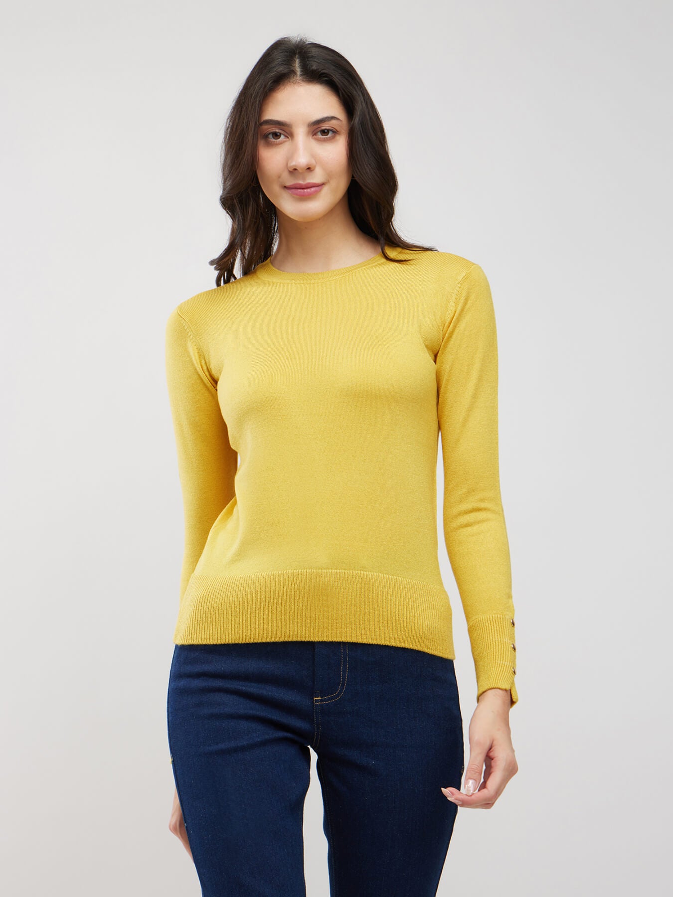 LivSoft Button Detail Sweater - Yellow
