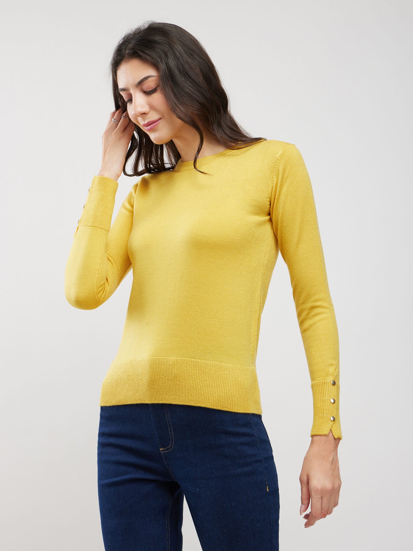 LivSoft Button Detail Sweater - Yellow