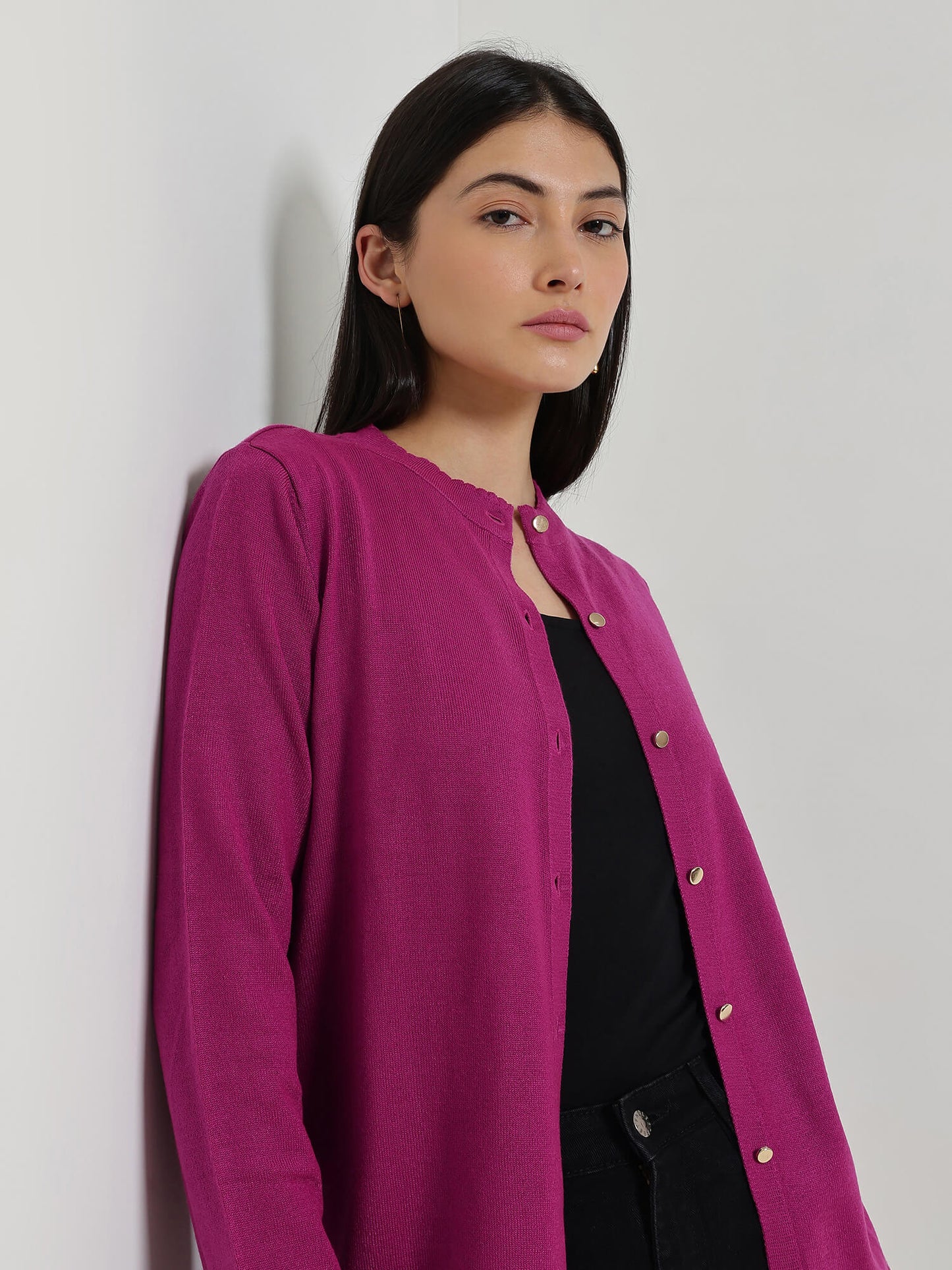 LivSoft Round Neck Cardigan - Fuchsia