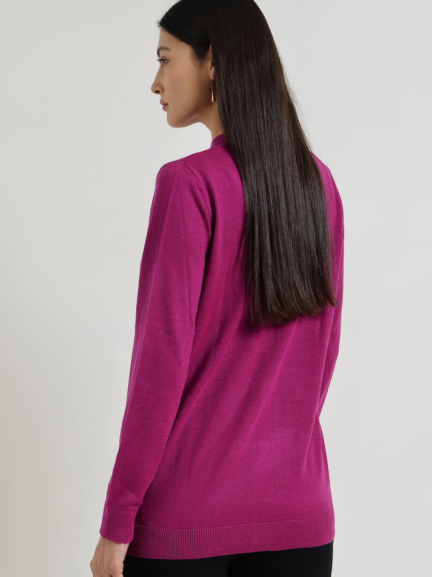 LivSoft Round Neck Cardigan - Fuchsia