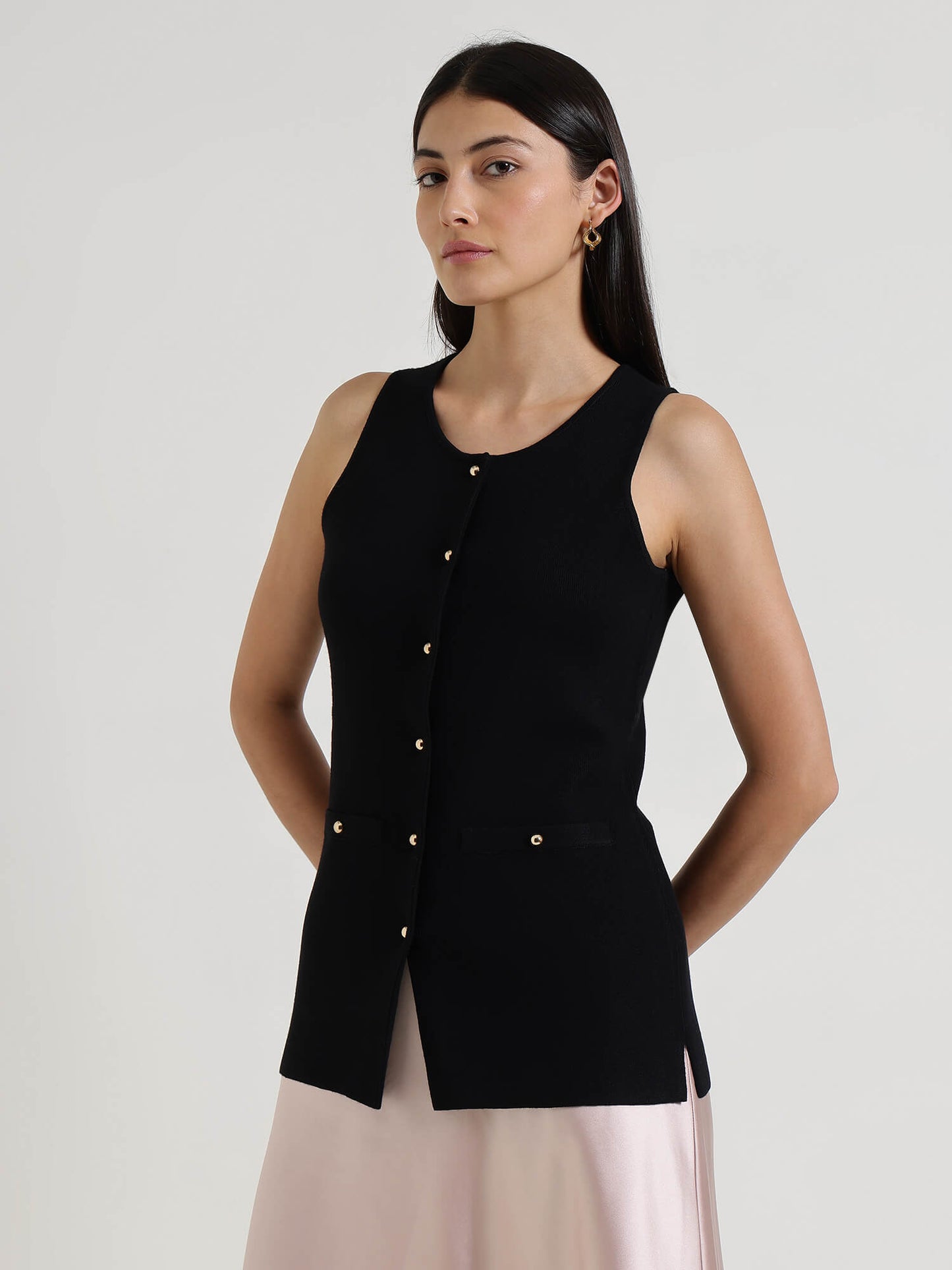 Ultra LivSoft Sleeveless Open Vest - Black
