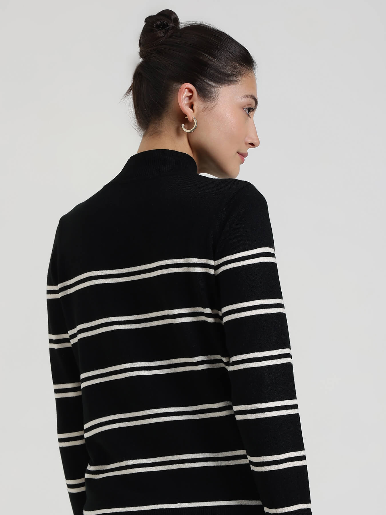 LivSoft Striped High Neck Sweater - Black