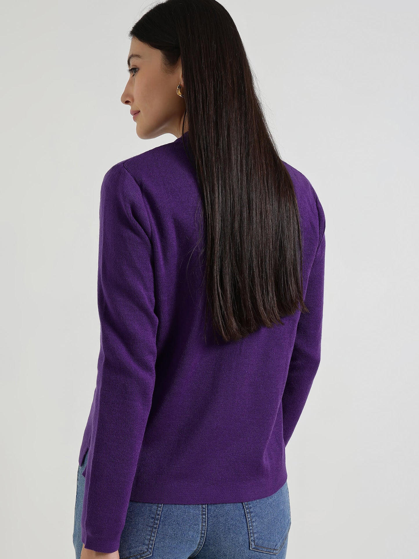LivSoft Round Neck Cardigan- Purple