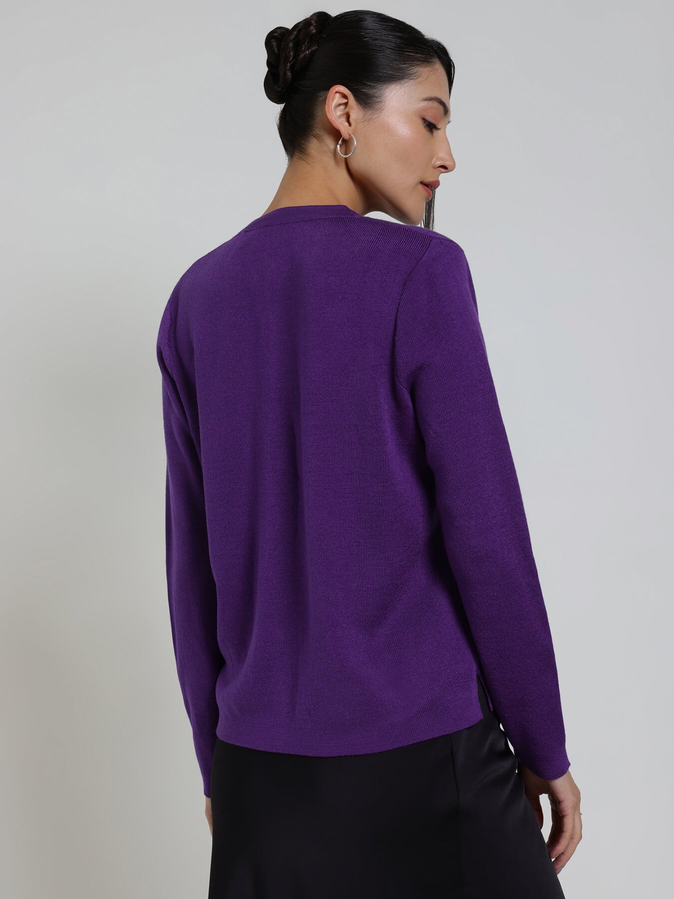 LivSoft Round Neck Cardigan- Purple