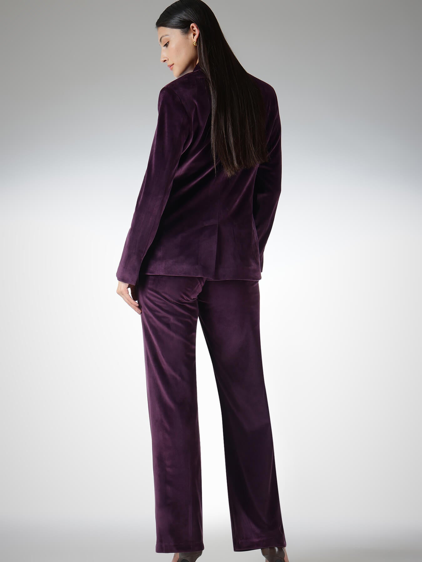 Velvet Blazer and Straight Fit Trousers Coord - Plum