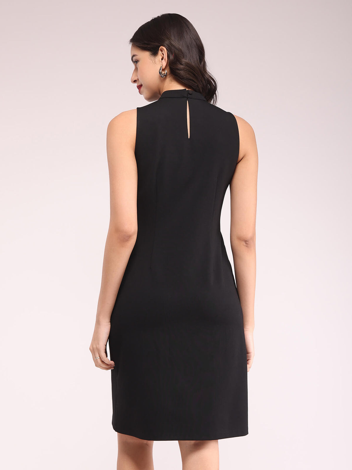 High Neck Shift Dress - Black