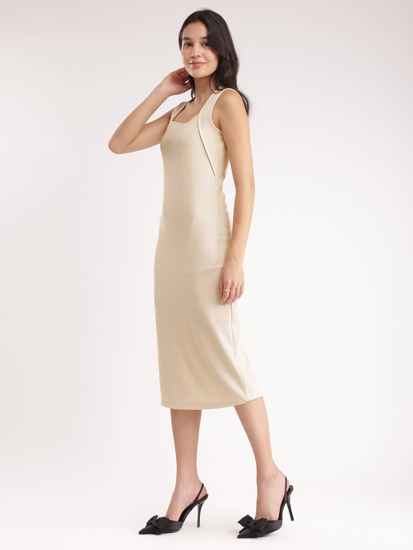 Bodycon Knitted Dress - Beige