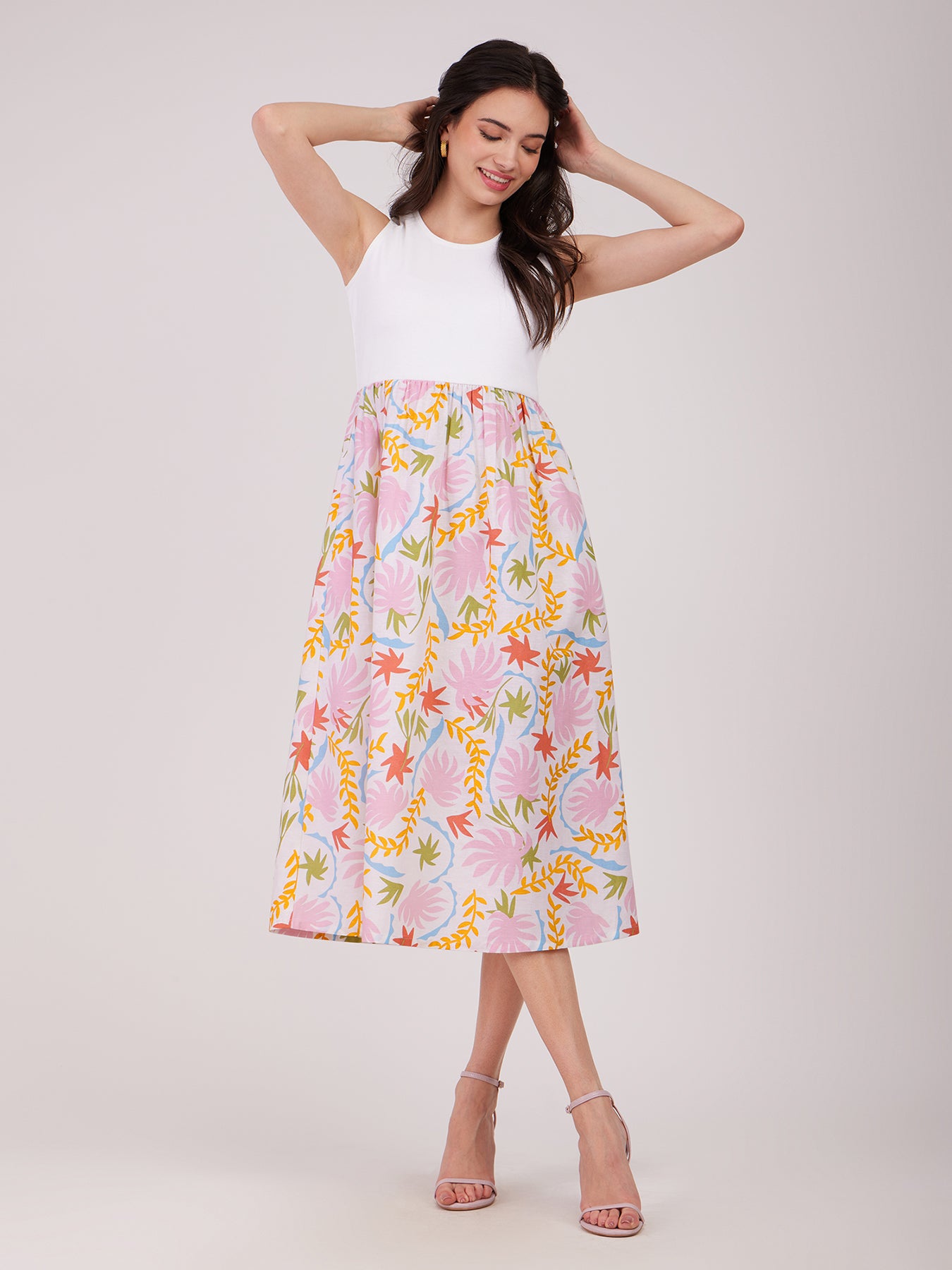 Linen Midi Dress - Multicolour