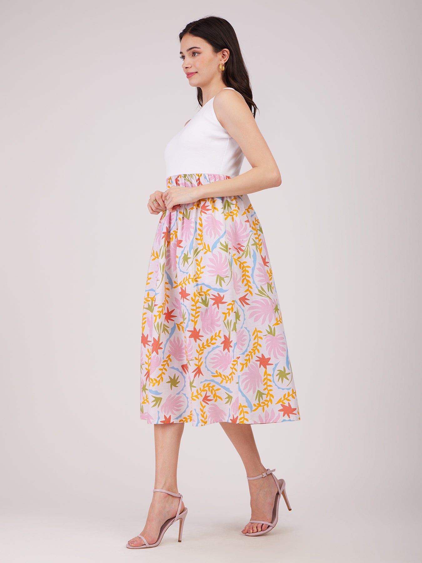 Linen Midi Dress - Multicolour