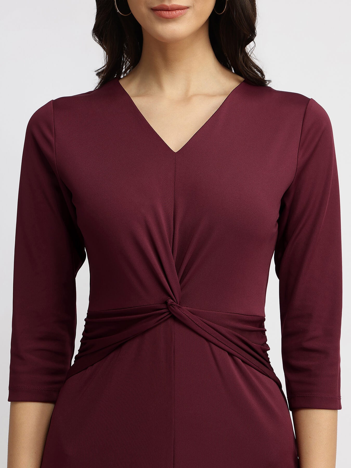Stretchable Tie-Up Dress - Maroon