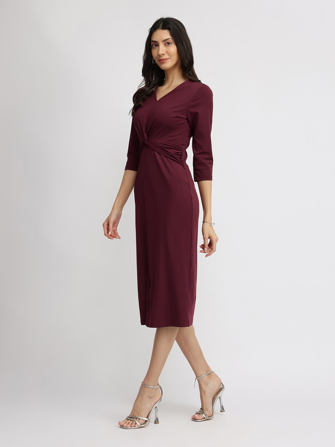 Stretchable Tie-Up Dress - Maroon