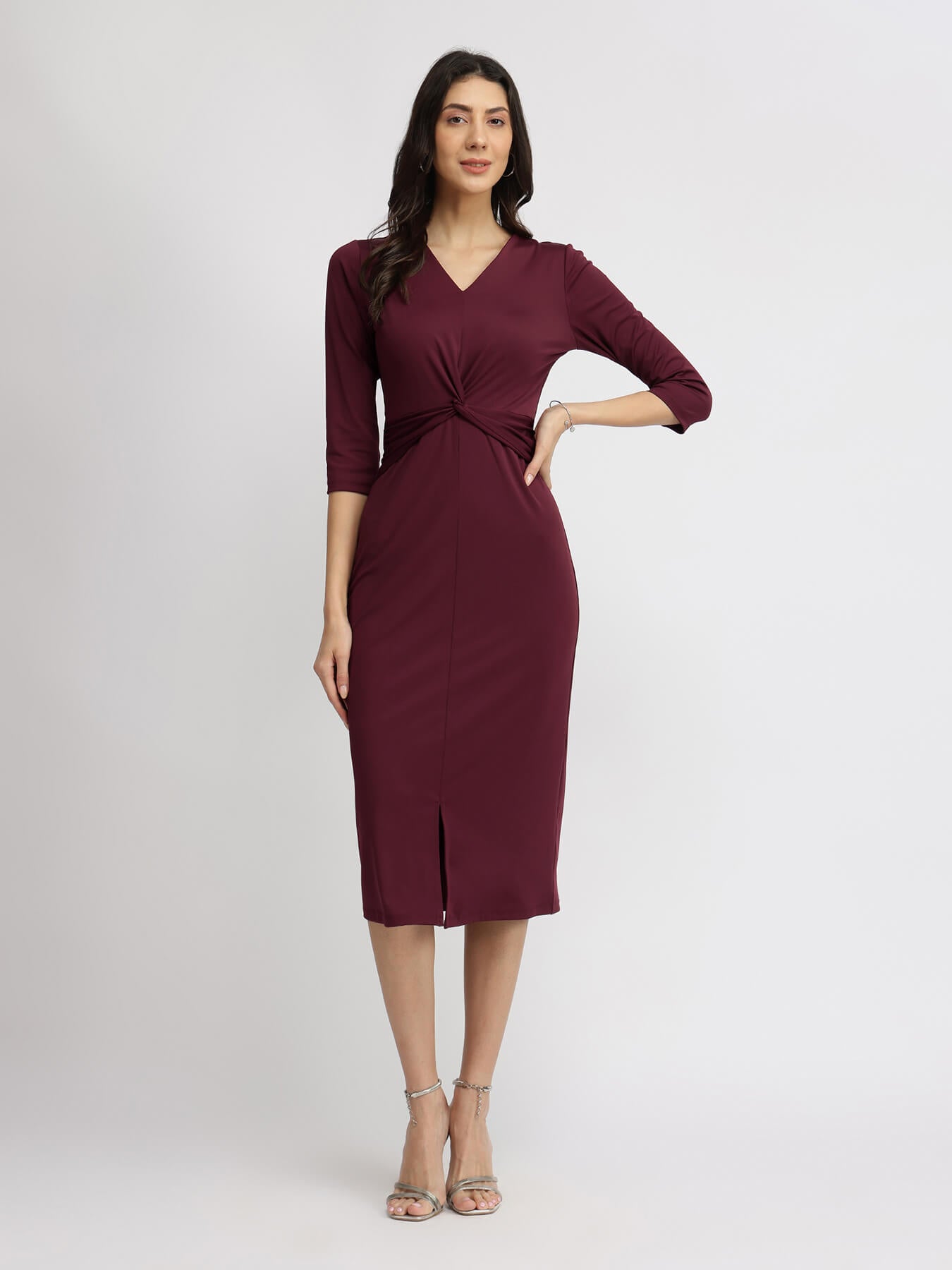 Stretchable Tie-Up Dress - Maroon