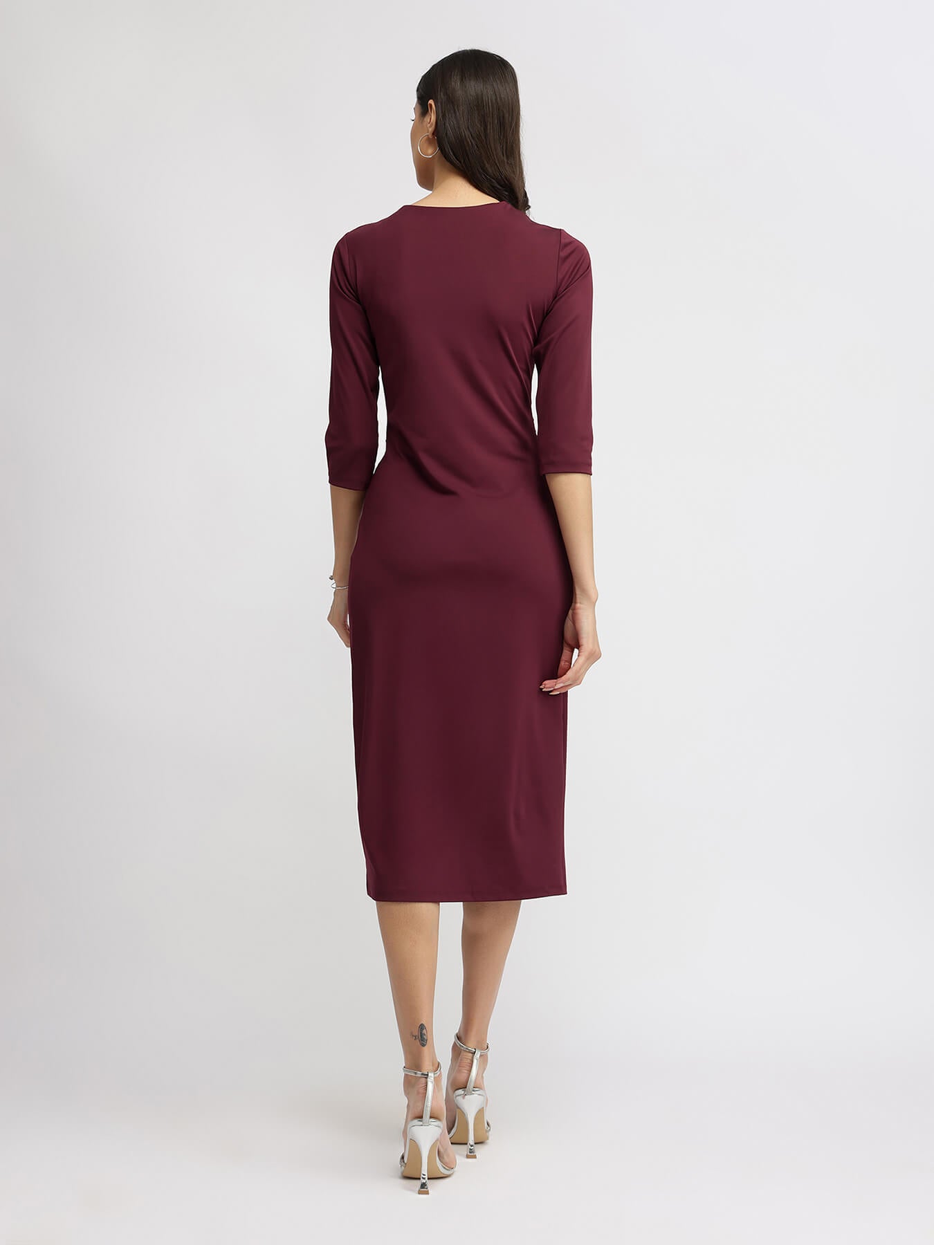 Stretchable Tie-Up Dress - Maroon