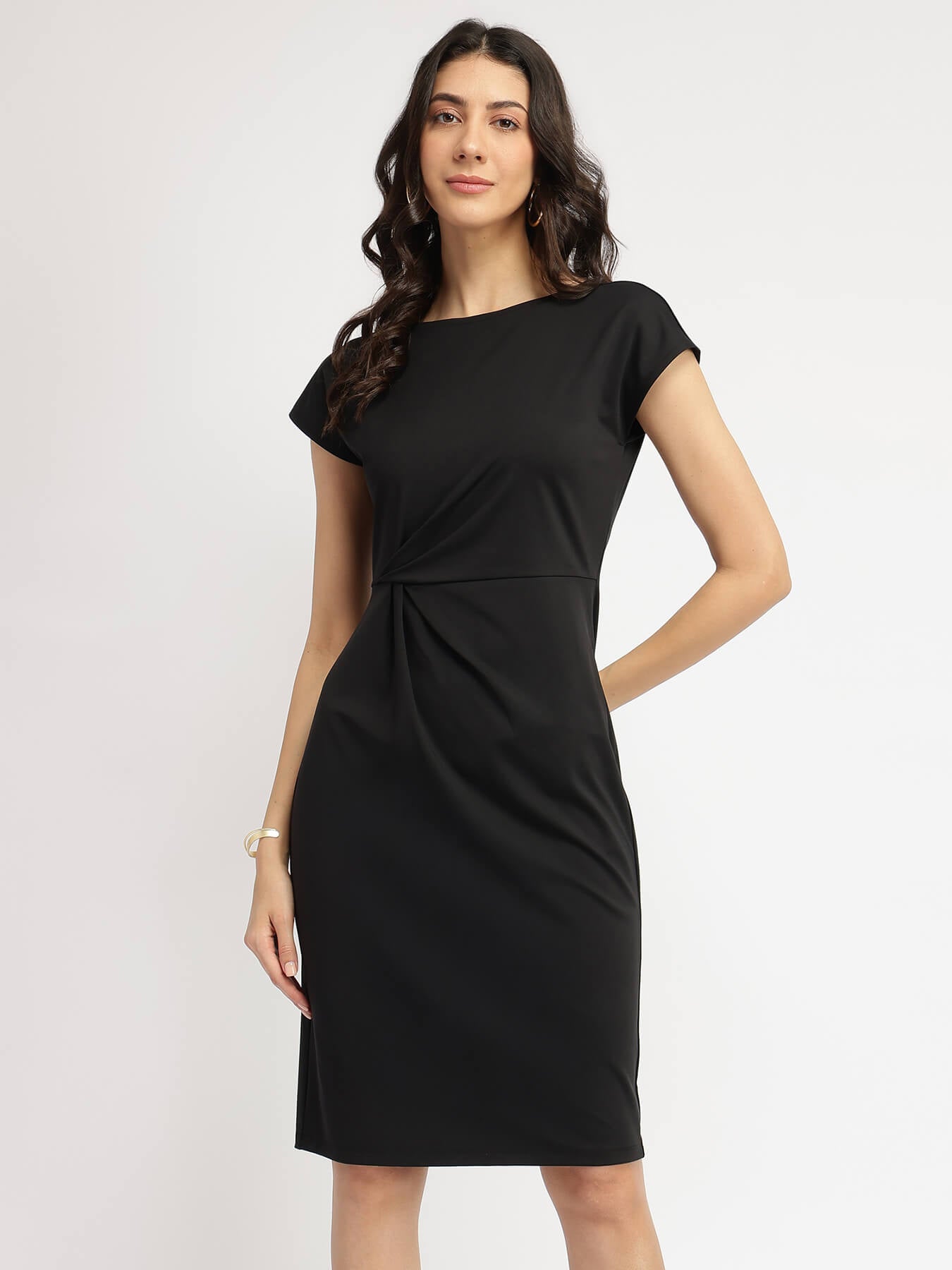 Bodycon Pleat Detail Dress - Black