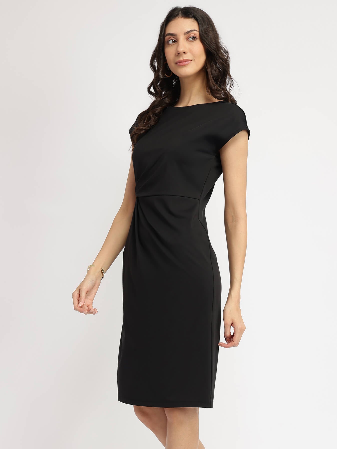 Bodycon Pleat Detail Dress - Black