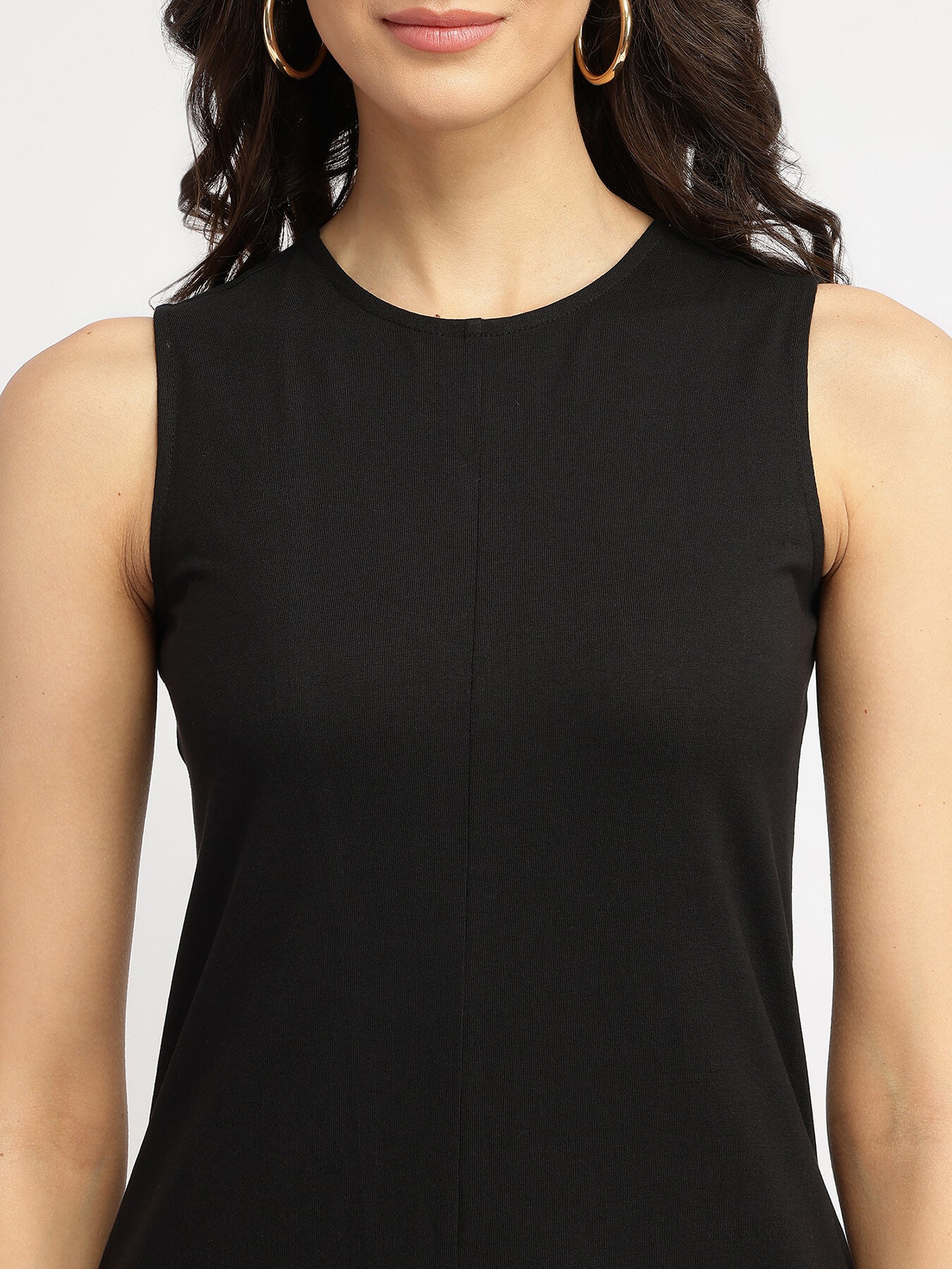 Cotton A Line Knit Dress - Black